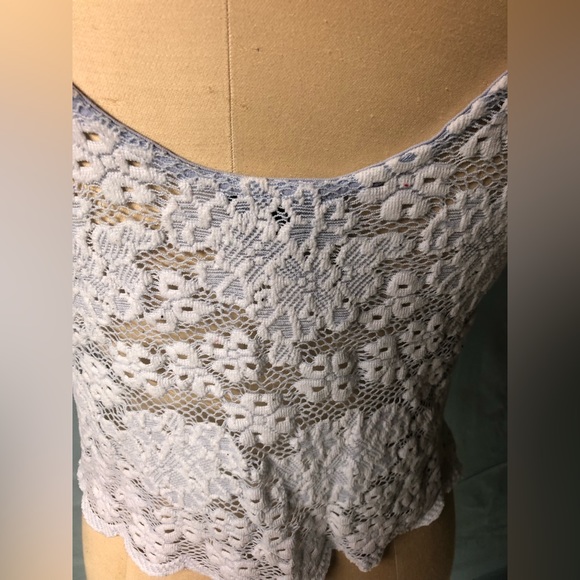Top Shop US4 Light Blue Floral Lace Crop Top - Picture 4 of 4